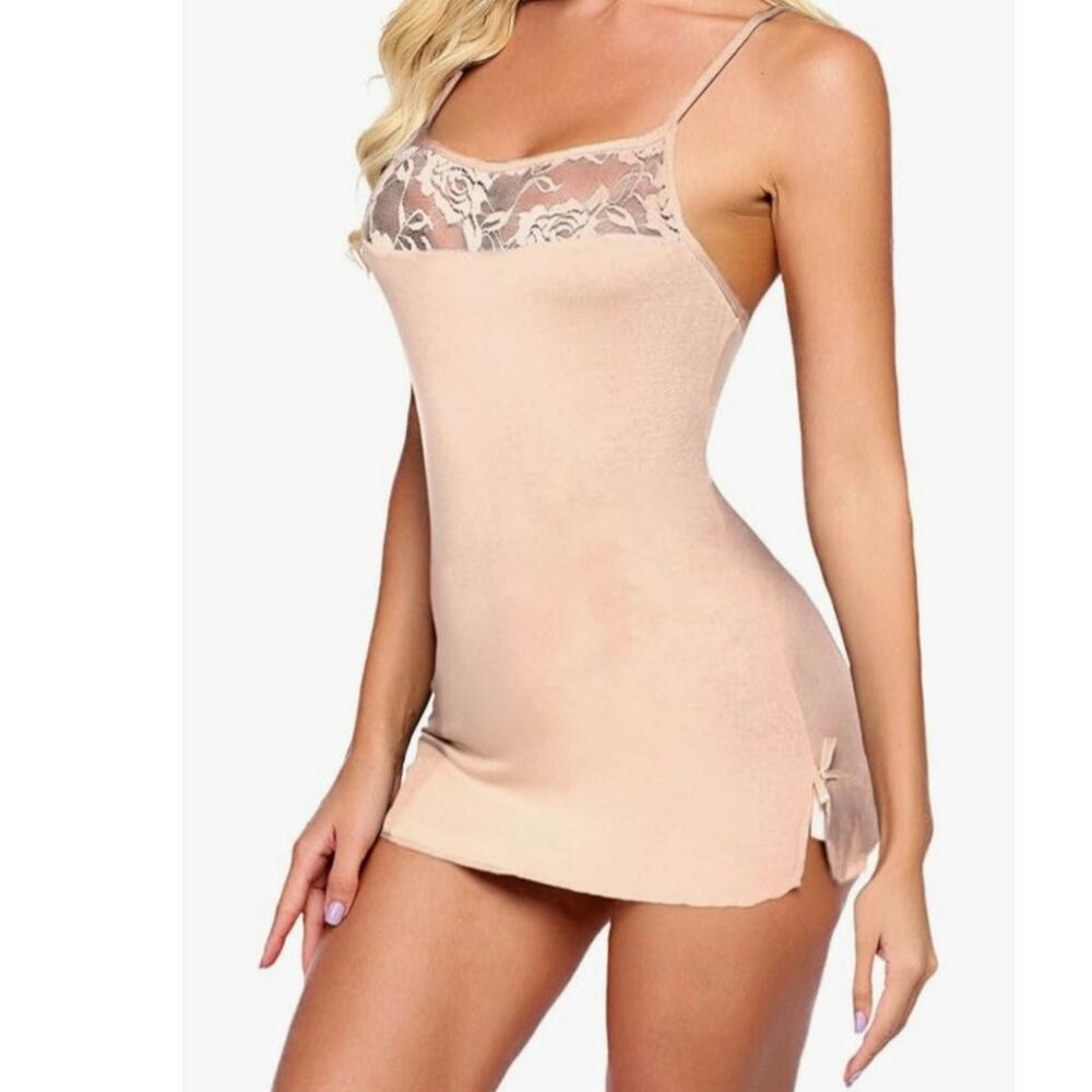 Avidlove Lingerie Sexy Sleepwear Lace Chemise Nightgown Babydoll Slip Apricot SM